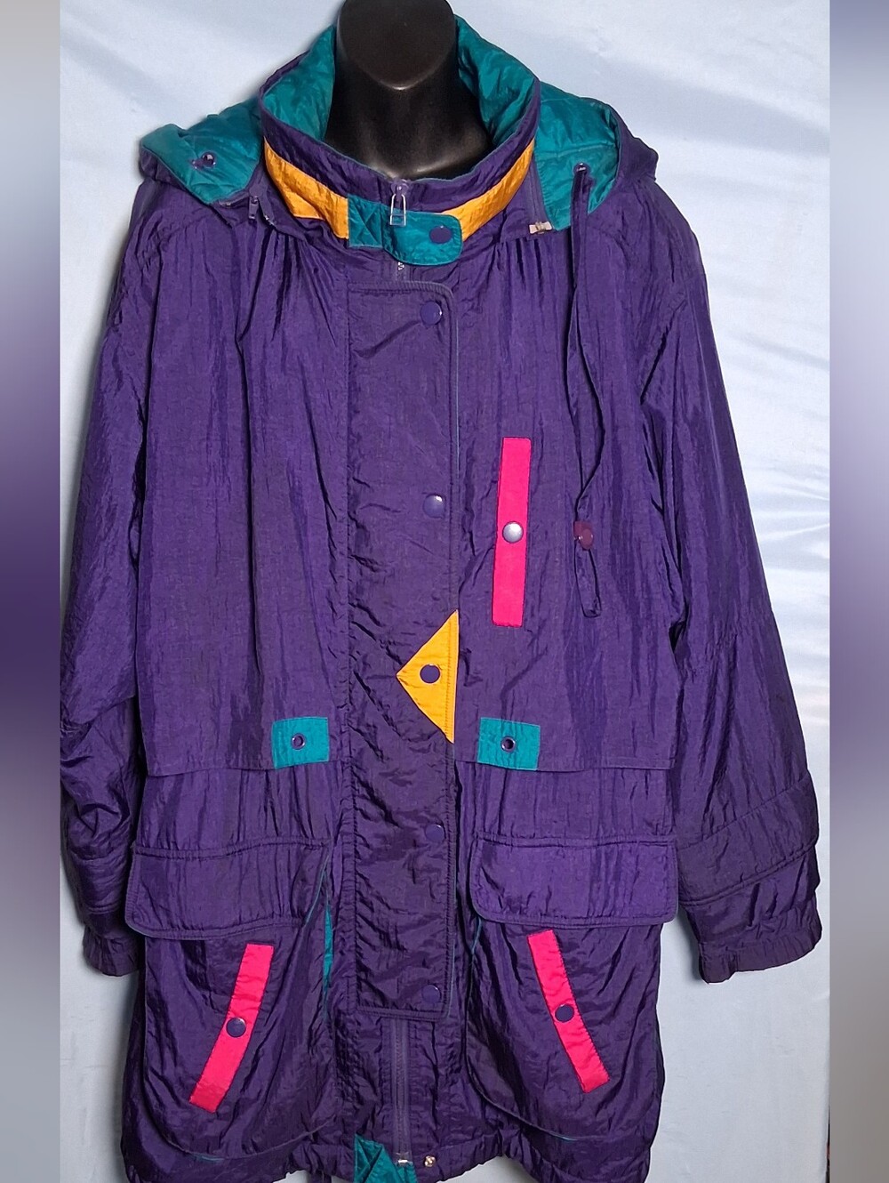 Vintage 80s 90s Venezia Vitale Colorblock Hooded Winter Coat Parka Jacket 18/20